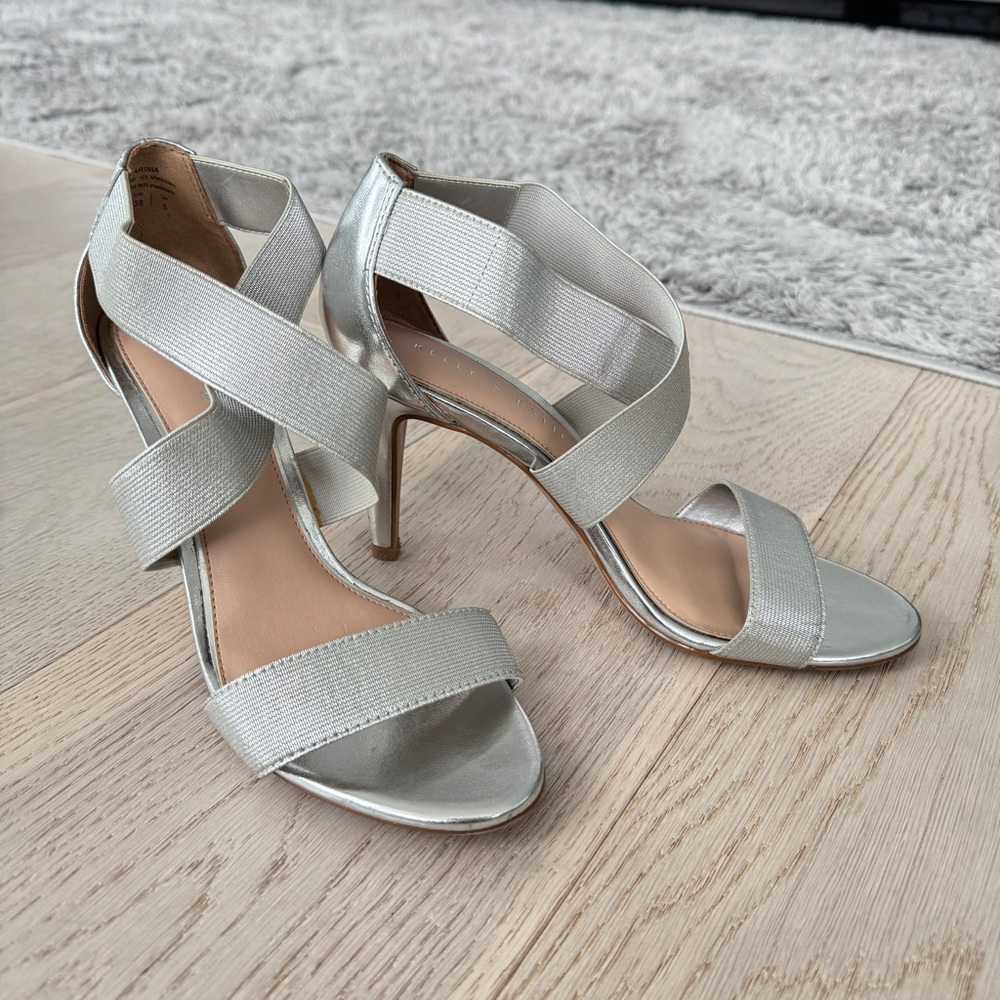 Kelly & Katie Silver Metallic Bandage Strap Criss Cross Heels 3 inch